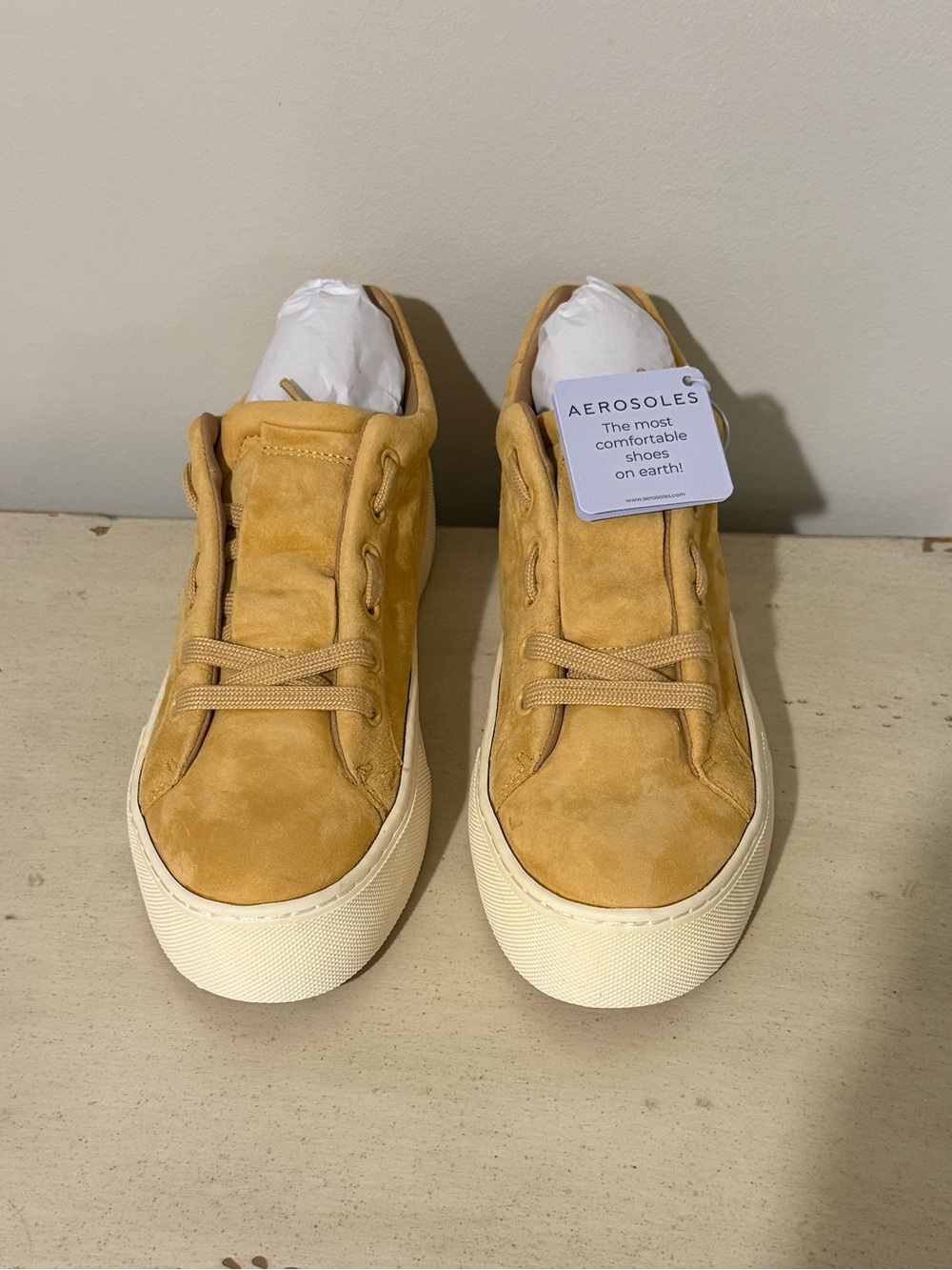 Aerosoles Tan Suede Platform Sneakers Lace Up Casual Comfort Shoes - Picture 8 of 13